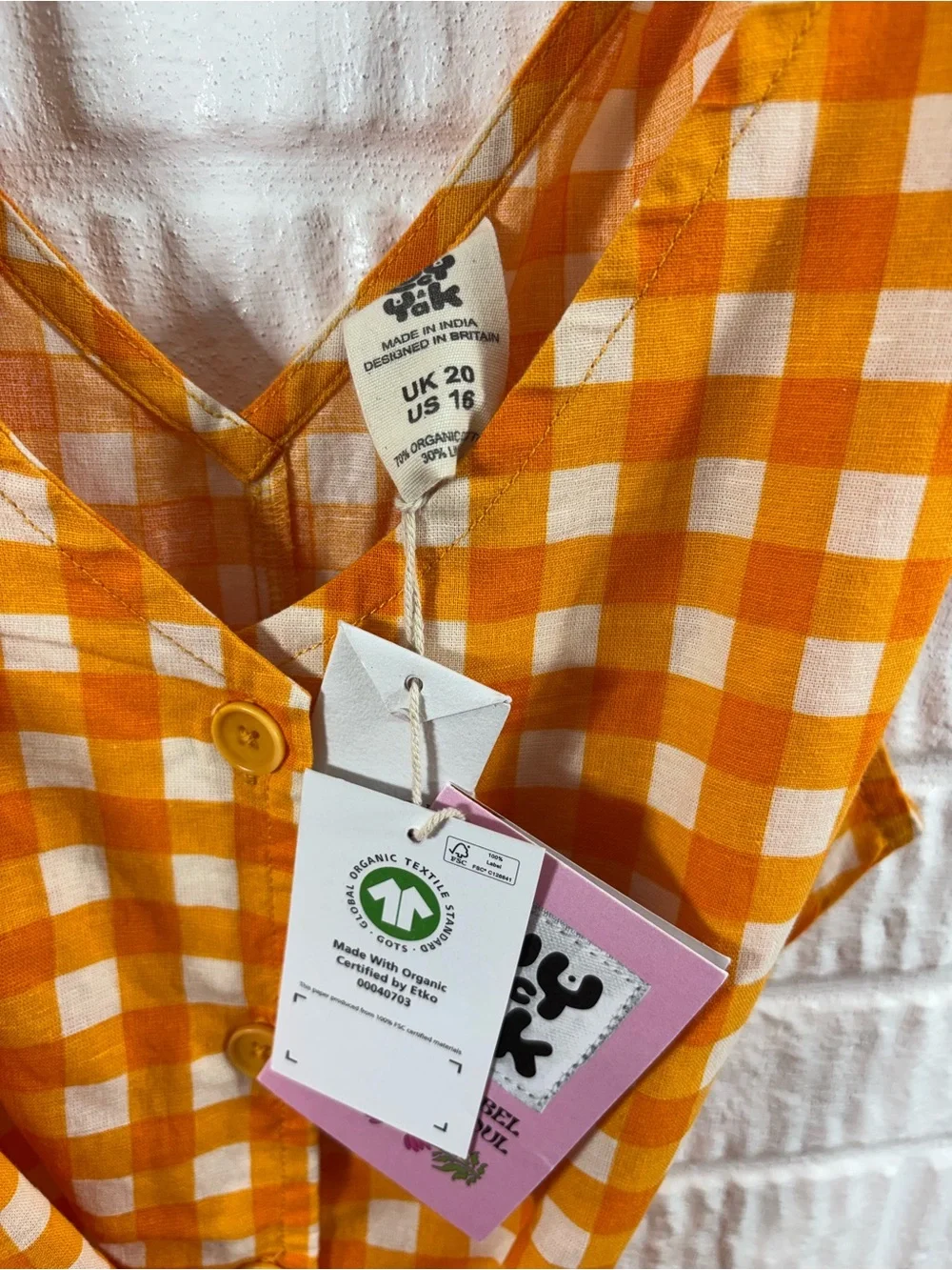 Lucy & Yak Organic Cotton Finn V-Neck Jumpsuit Orange White 16 NWT - Picture 3 of 5